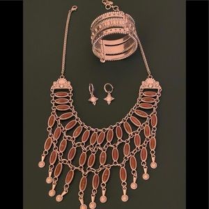 Lucky Brand 3-piece jewelry set-Cuff hinged bracelet, earrings and necklace.